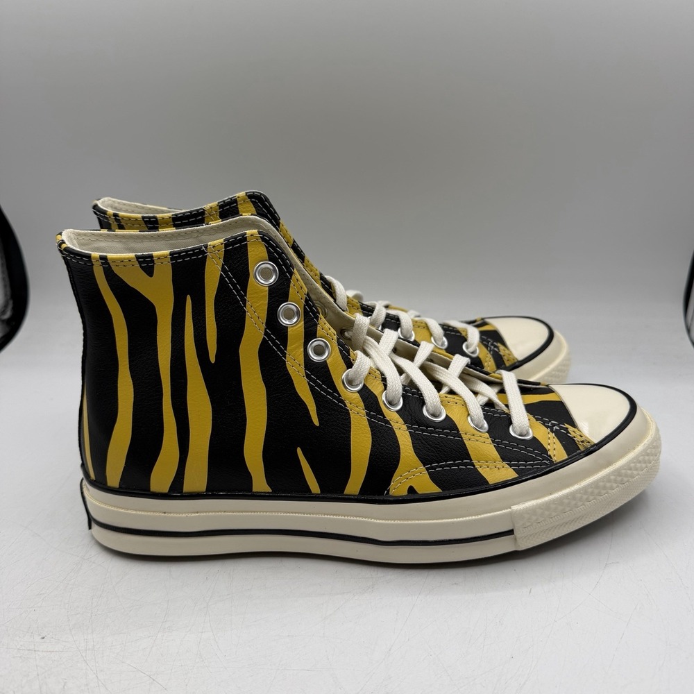 Converse Chuck 70 Hi Zebra Print Shoes Mens Sz 11.5 Leather Vivid Sulfer Yellow - Picture 2 of 11